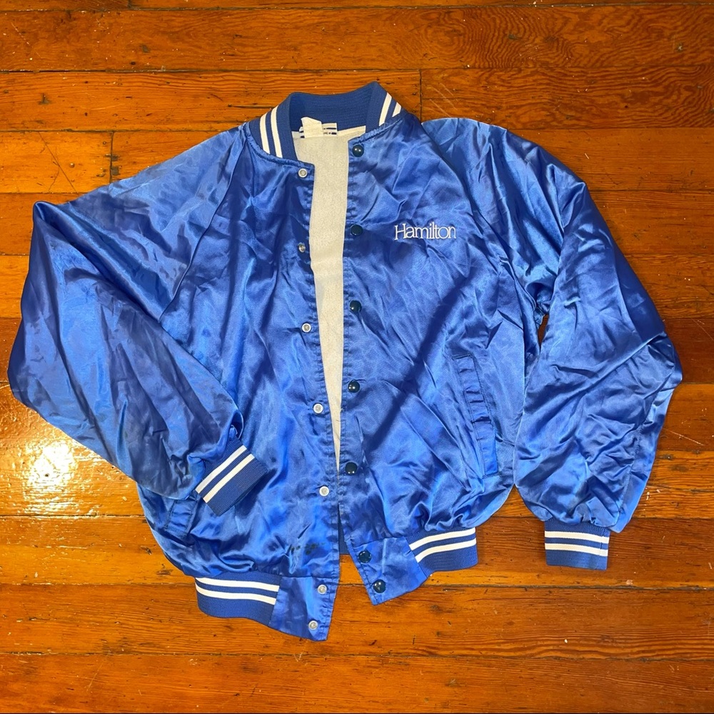 Navy Blue Sapphire Bomber Jacket Silk Sport Jacket
